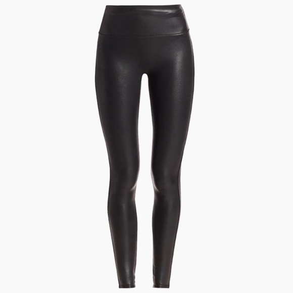 SPANX Pants - SPANX Faux Leather Leggings Black Size L High Rise Stretch